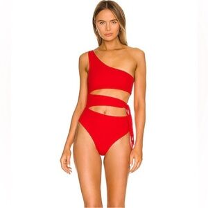 Maaji Red One-Shoulder reversible Cutout Swimsuit M